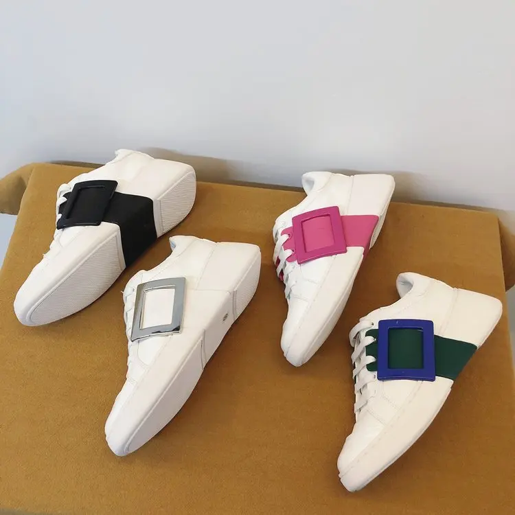 

Women Vulcanize Shoes Soft PU Fabric Large Square Buckle Fashion Women Shoes Chunky Platform Ladies Sneakers Casual Women Shoes