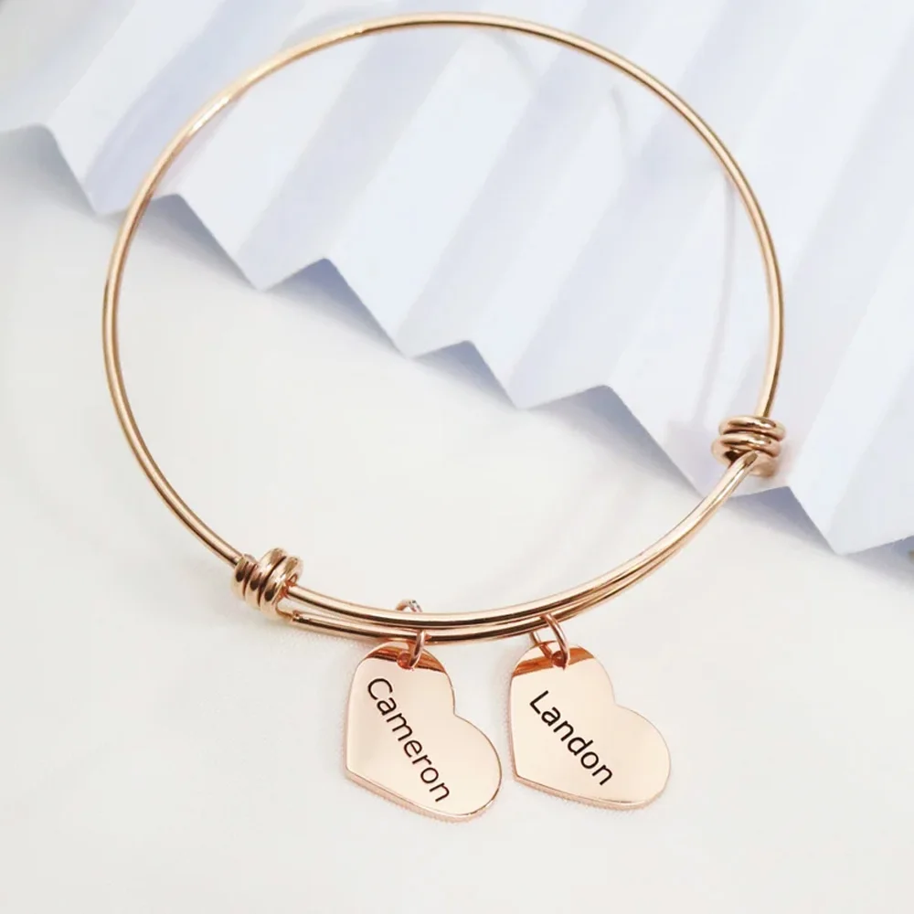 

1-4 Name 316L Stainless Steel Custom Adjustable Bracelet for Women Fashion Heart-shaped Pendant Bangle Jewelry Gift