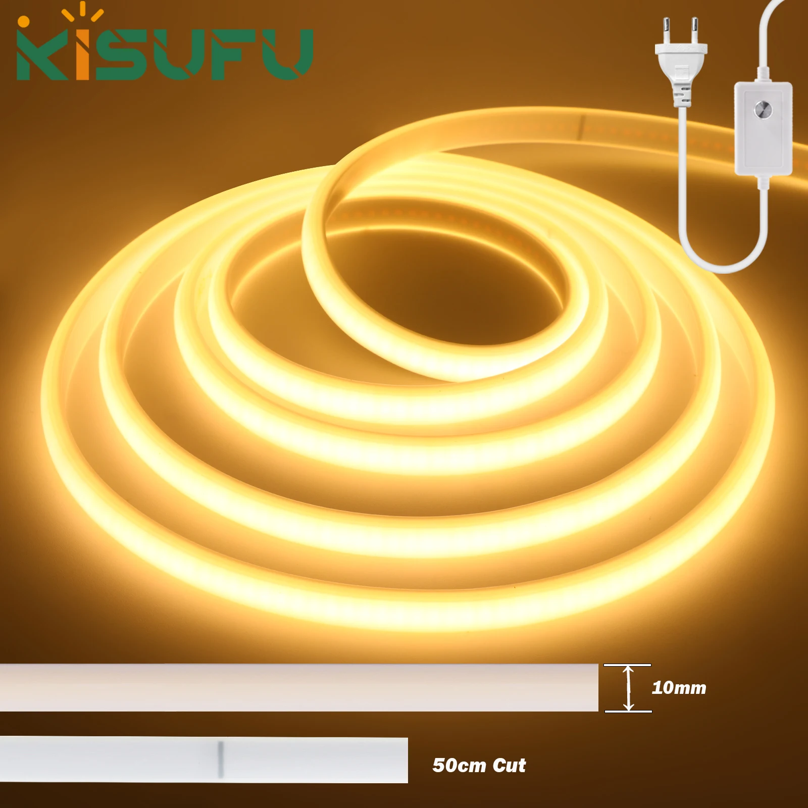 1-50M 220V COB LED 네온 스트립 라이트 IP67 방수 스위치/디머 포함 EU 플러그 화이트 내추럴 웜 플렉시블 리본 테이프 룸 데코