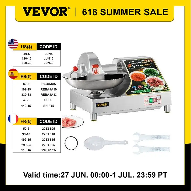 

VEVOR Meat Blender and Grinder, 400W Meat Chopper, Heavy-duty Food Processor with 10 L Stainless Steel Bowl and Sharp Blades