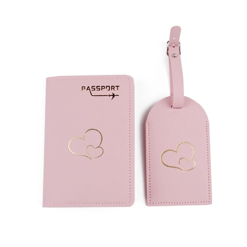 

2pcs Passport Holder Cover Luggage Tag Wallet PU Leather Card for Case Travel Bride Groom Wedding Gift Cards Organizer