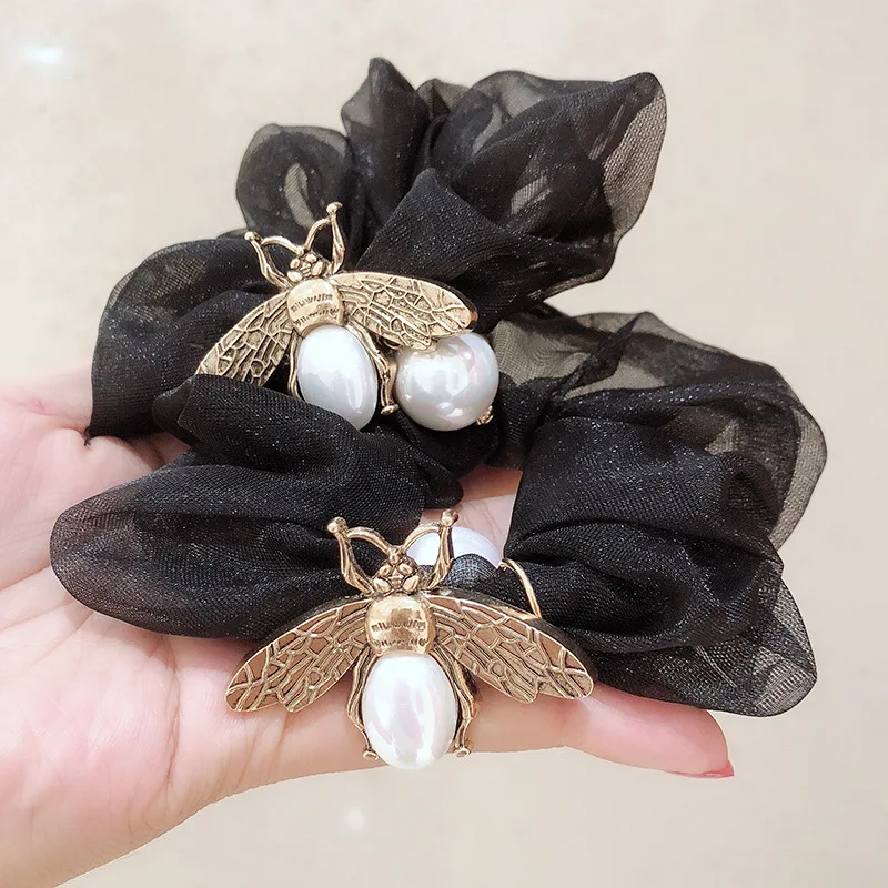 Резинка для волос женская с жемчугом в стиле ретро