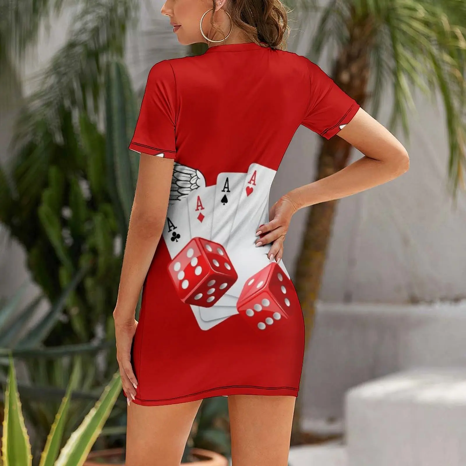 Карты Ace Poker с крыльями и кубиками. Платье короткими рукавами женские платья