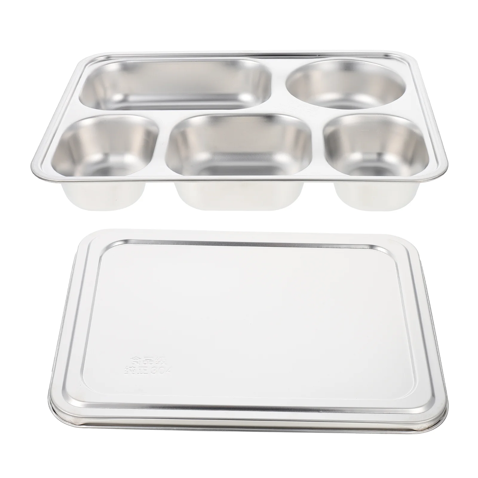

1 Set of Divided Plate with Lid 5 Grids Food Container Divided Holder Kitchen Supply