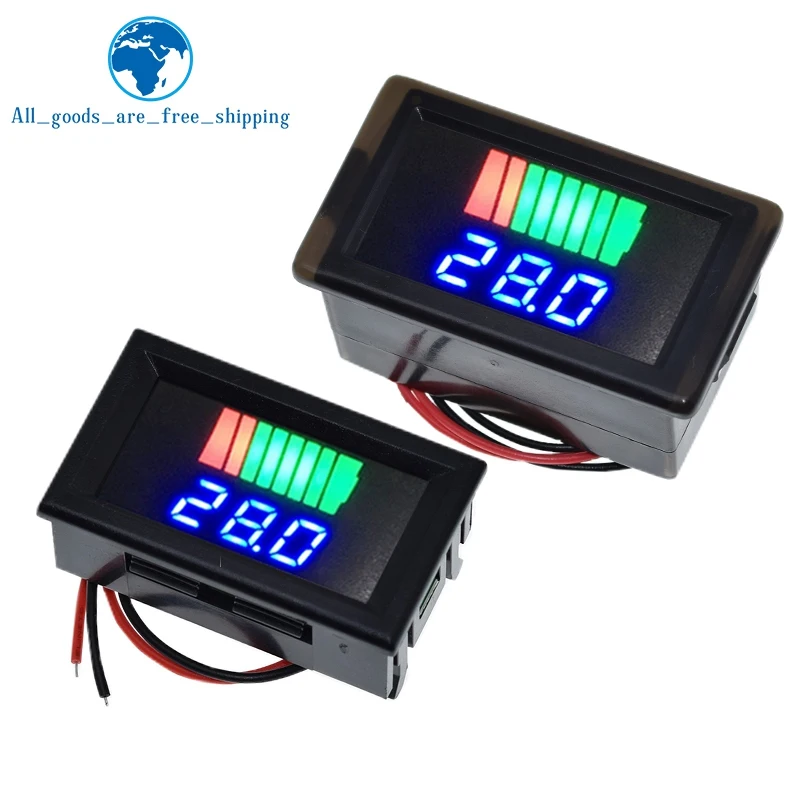 Car Battery Charge Level Indicator 12V-60V Lithium Battery Capacity Meter Tester Blue Display LED Tester Voltmeter Waterproof