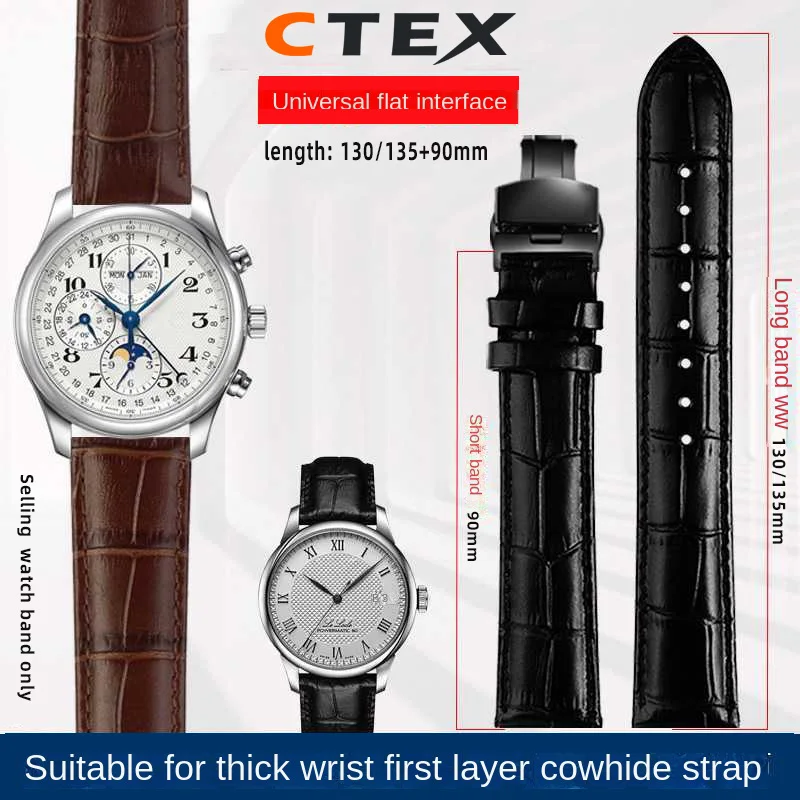 

Longer Watch Strap 20mm 22mm For Bigger wrist lengthened Genuine leather watchband Crocodile texture cowhide men's Black Brown