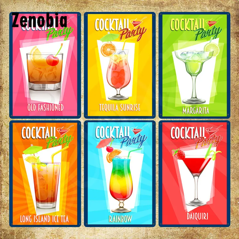 Коктейли вечерние металлическая пластина старомодная Текила восход и Маргарита винтажная табличка декоративная железная картина для декора паба