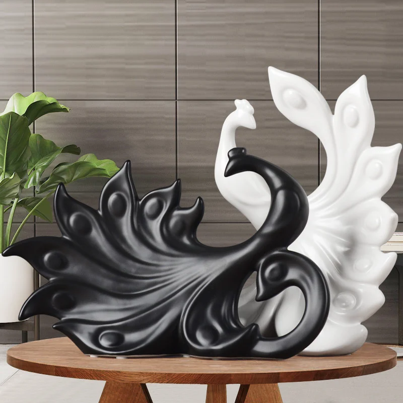 

Open [MGT]Peacock Screen Ceramic Art Creative Animal Statue Good Life Home Decoration Exquisite Gift