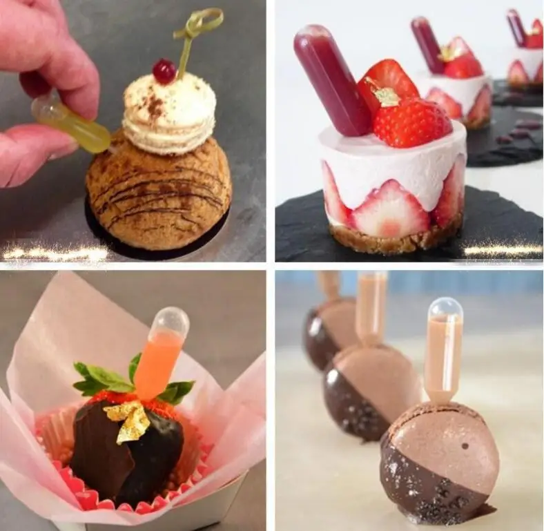 

50 Pcs 4ml Fruit Juice Straw Fondant Cake Molds Macaron Dessert Flow Heart Clip Dropper Dessert for Kitchen Baking Decoration