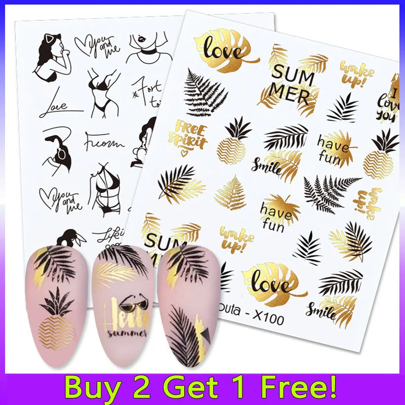 

Nail Art Stickers Nails Charms Accesorios Designer Supplies Manicure Pegatinas Decoration Water Butterfly Flower Leaves Portrait