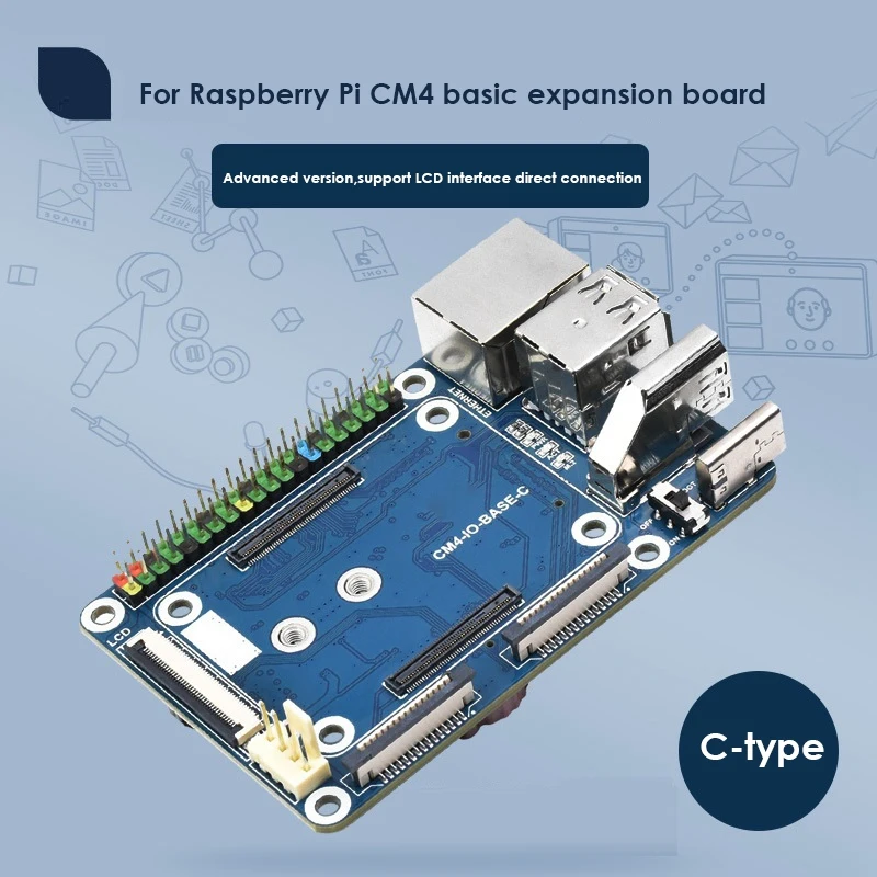 

Waveshare CM4-IO-BASE-C Expansion Board For Raspberry Pi CM4 Basic Expansion Board Advanced Version RJ45+M.2 M KEY