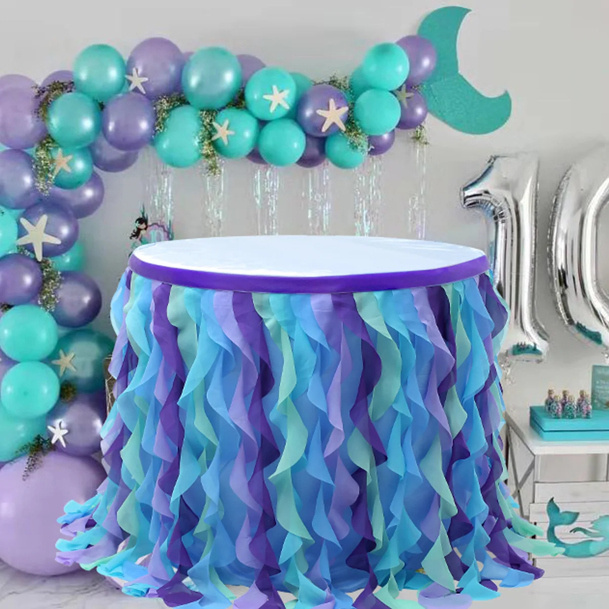 

Mermaid Party Tulle Table Dress First Child Mermaid Underwater Theme Birthday Party Decoration Wave Table Surround Unicorn