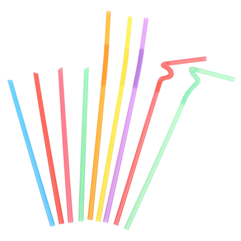 

100Pcs Plastic Bendable Mixed Drinking Straws Disposable Beverage Straws Wedding Decor Mixed Colors Party Supplies Diy Materials