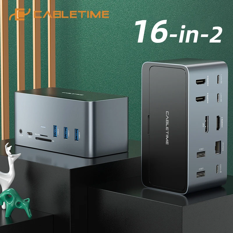 

Док-станция CABLETIME C390 USB C Hub 4K 60 Гц PD100W M.2 SSD, 1000 Мбит/с