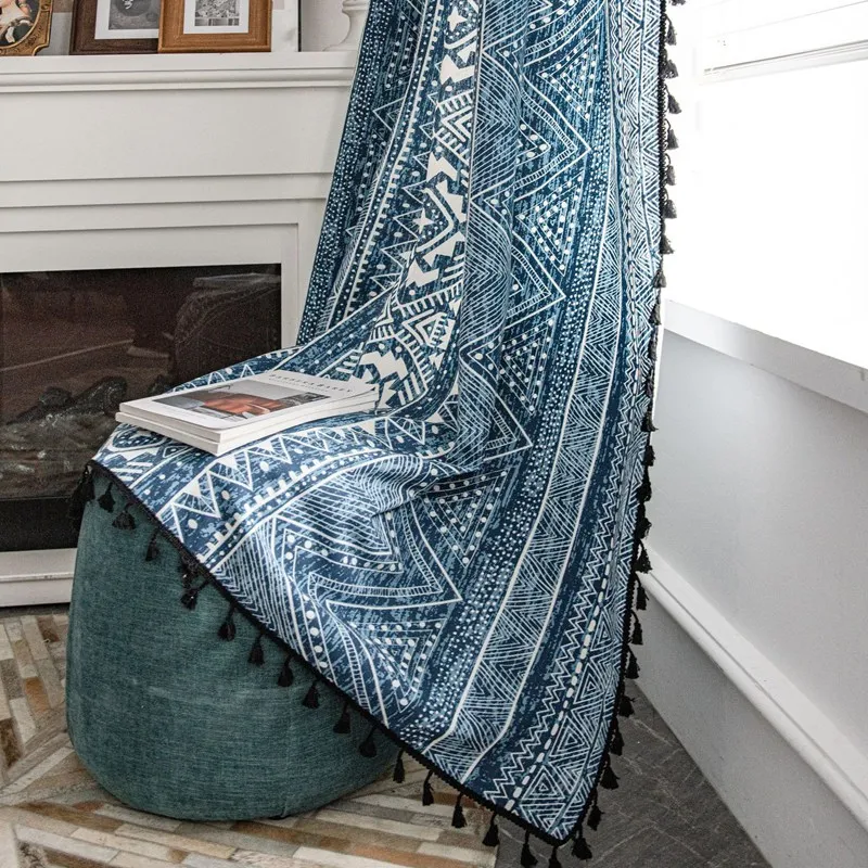 

Хлопковые занавески Boho Blue Geometry
