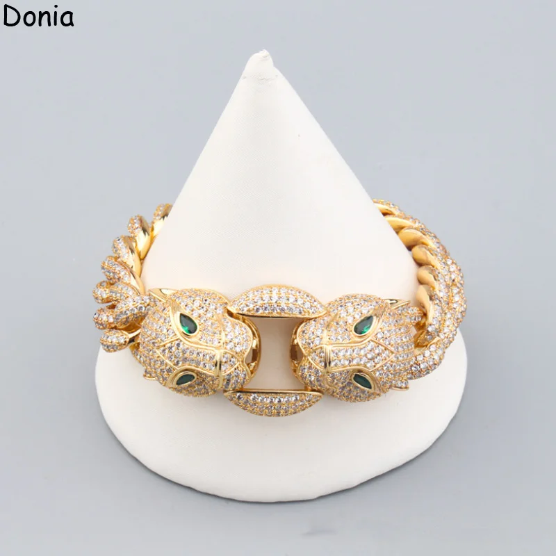 

Donia Jewelry Full Diamond Double-Headed Green Eye Leopard Titanium Steel Micro-Inset AAA Zircon Luxury Bracelet