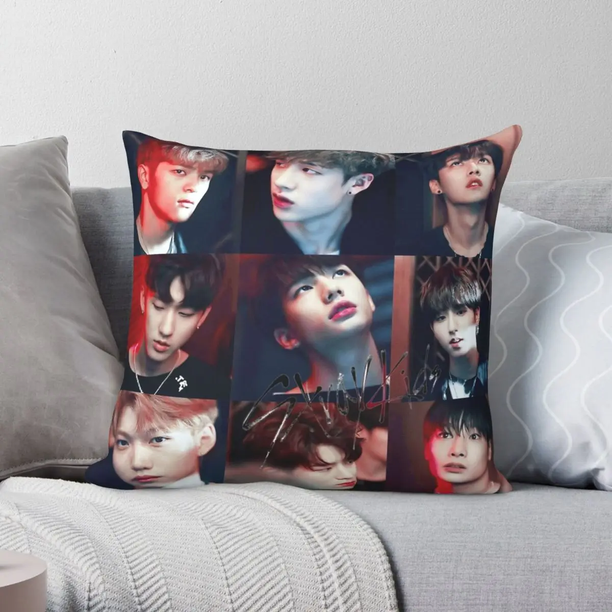

Straykids Square Pillowcase Polyester Linen Velvet Creative Zip Decor Home Cushion Cover