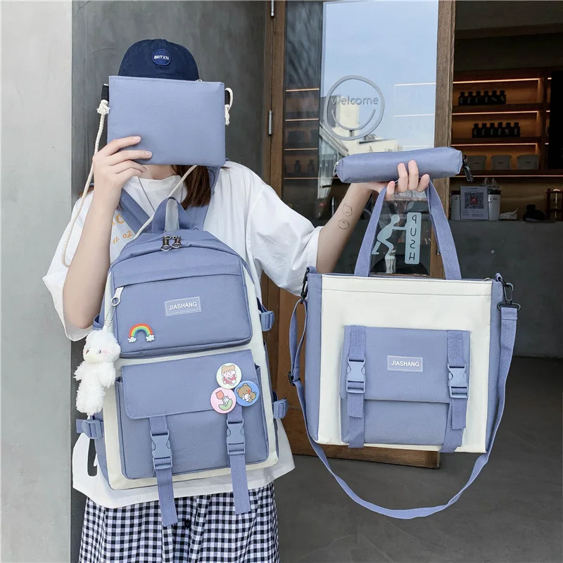

2021 New Korean Version Student Fashion Multi-purpose Junior High School Campus College Students Four-piece Schoolbag Backpack