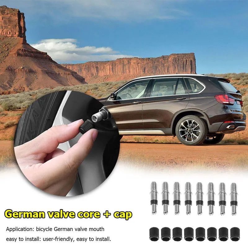 8pcs Bicycle Bike Valve Cores with Caps Presta Core Removable German Style without Tubes Tubeless Metal Tire Plunger - купить по