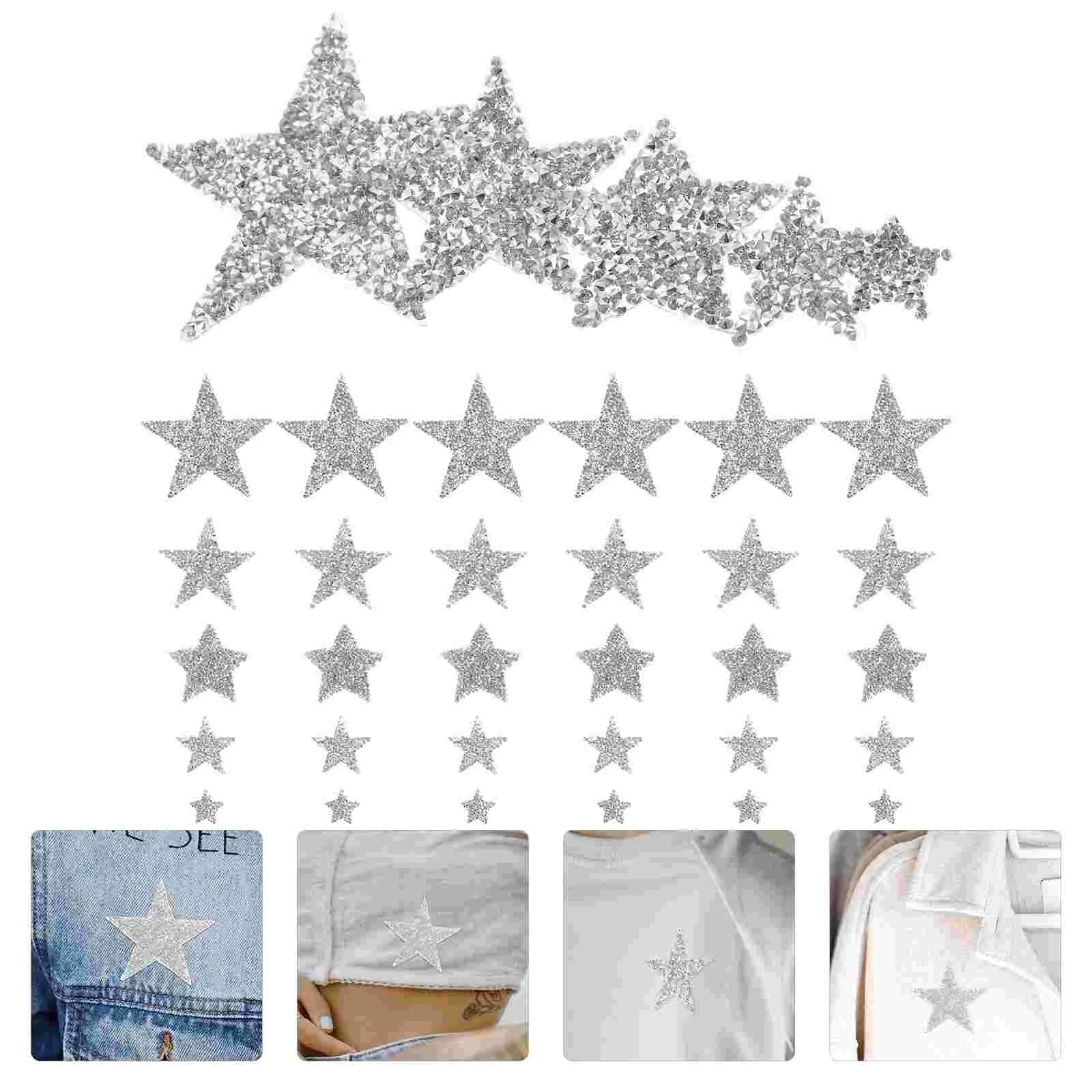 

50 Pcs Five-pointed Star Cloth Sticker Diamante Trim Applique Patches Embroidered Fabric Decorative Shoes Hats Star