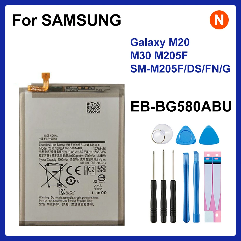 

Оригинальный телефон SAMSUNG 5000 мАч, Сменный аккумулятор для SAMSUNG Galaxy M20 M30 M205F, Фотоэлементы/DS/FN/G, батареи + Инструменты