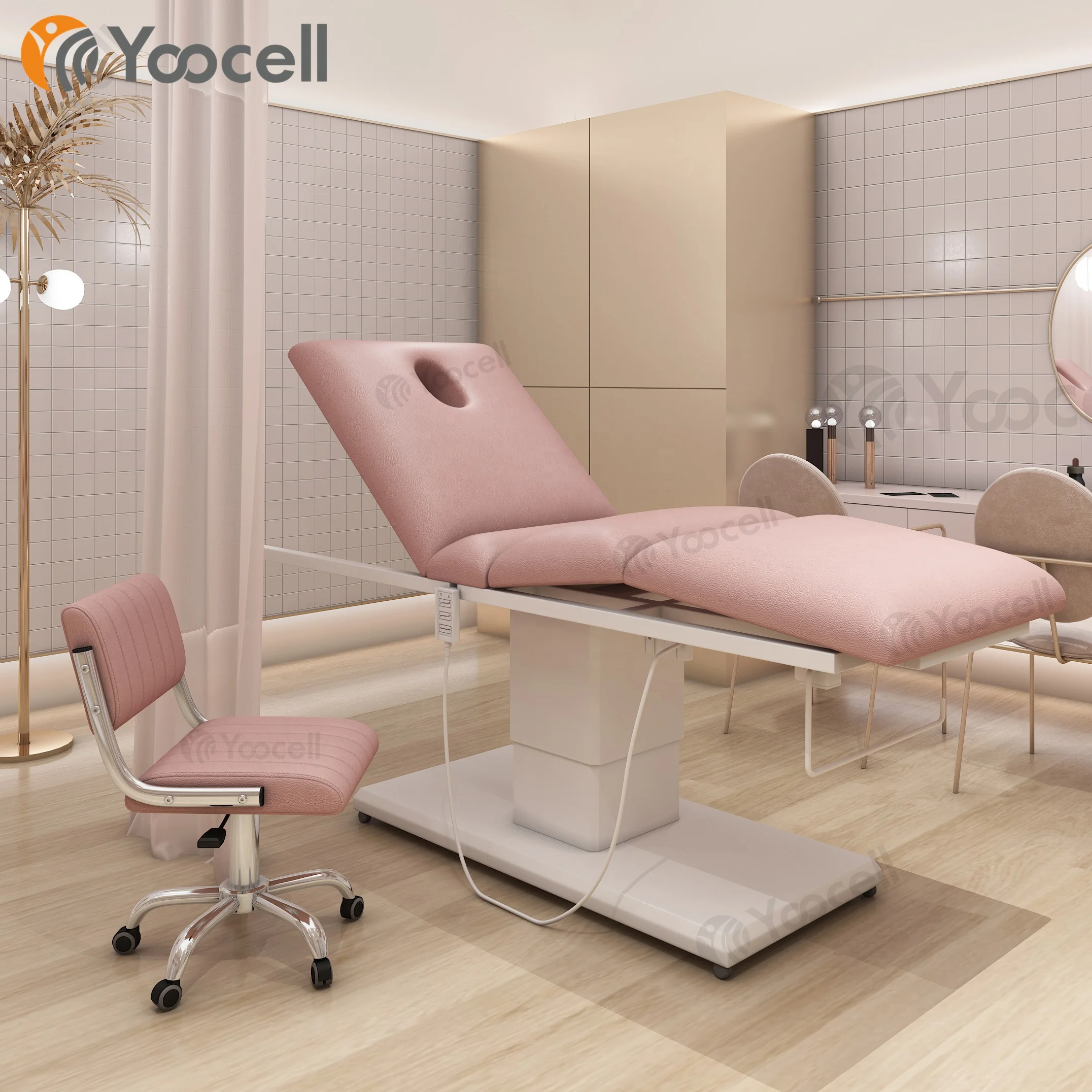 

Горячая Распродажа, мягкая розовая массажная кровать Yoocell для ухода за лицом, электрические с 3 двигателями для спа-массажа, салона красоты