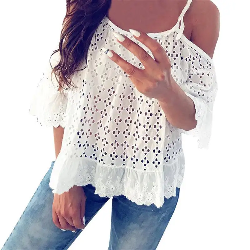 

Sexy cut-out see-through casual T-shirt with lace-up for women Casual women's cut-out lace top