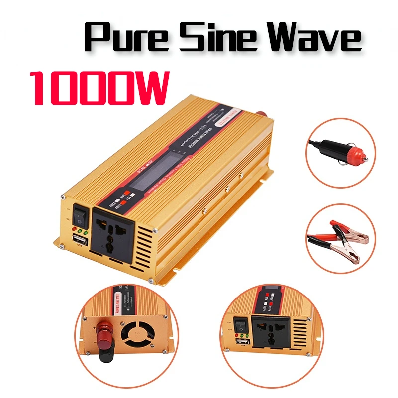

New Pure Sine Wave Inverter 1000W Power Solar Car Inverters With LED Display DC 12V 24V To AC 220V Voltage Converter