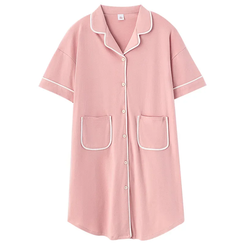 Летняя хлопковая ночная рубашка женский кардиган с короткими рукавами платье