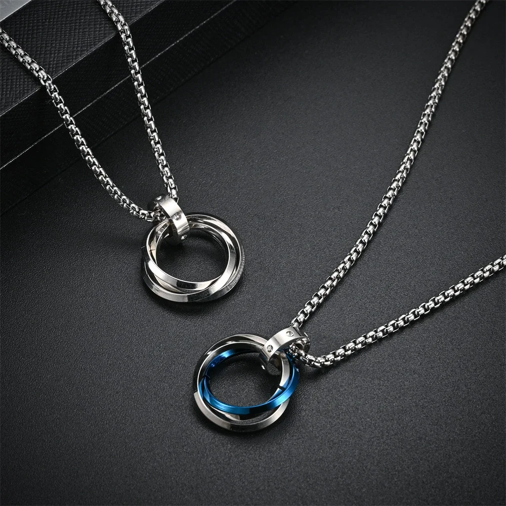 

New Fashion Trend Stainless Steel Hip-hop Necklace Pendant Geometry Tricyclic Men's Necklace Pendant Charm Jewelry Wholesale