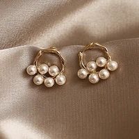 vintage elegant circle hoop earring pearl drop earring for women french retro gold color pearl delicate earrings jewelry fashion