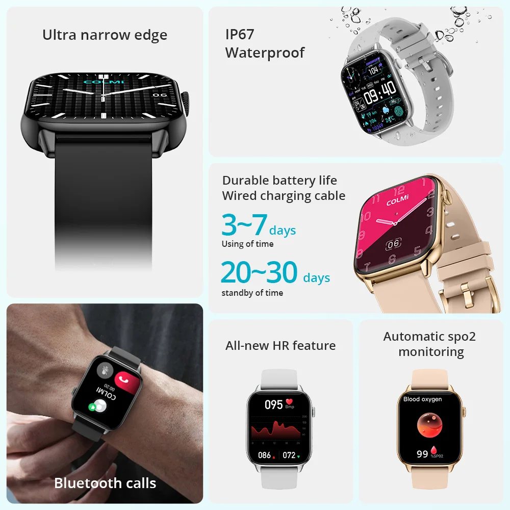Смарт-часы COLMI C60, 1,9 дюйма, полный экран, Bluetooth, телефонные ...