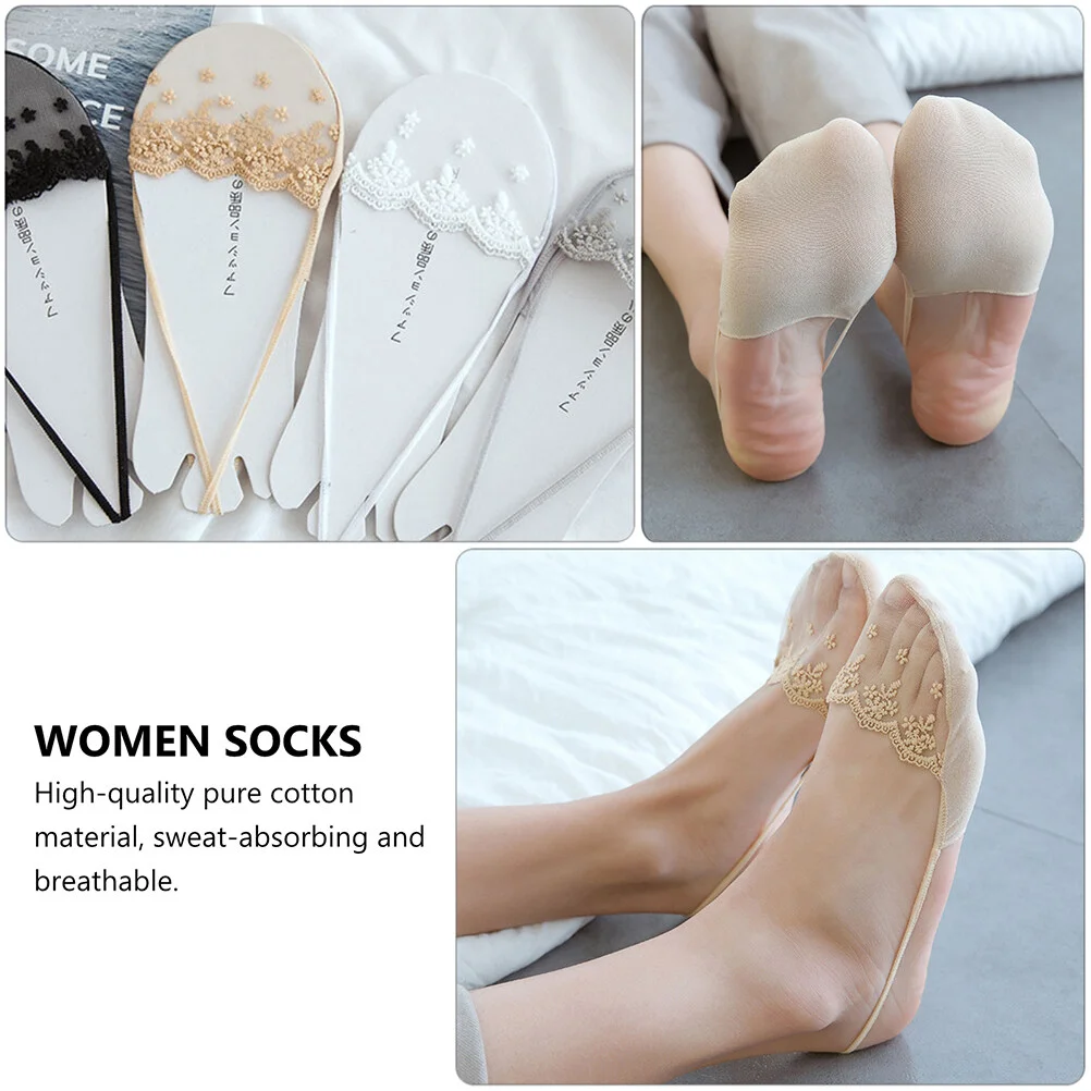 4 Pairs Shallow Suspenders Invisible Lace Socks Cotton Women Cut Korean Version Half Boat Summer Miss