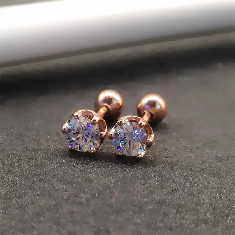 

Russian Rose Gold Colored Gold Women's Purple Gold Inlaid Screw Stud Earrings EU and South Korea Goddess Fashion Jewelry