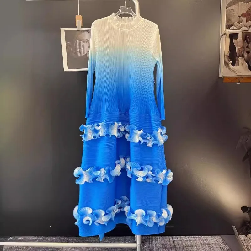 Женское кружевное платье миаке с длинным рукавом поясом на талии и высоким