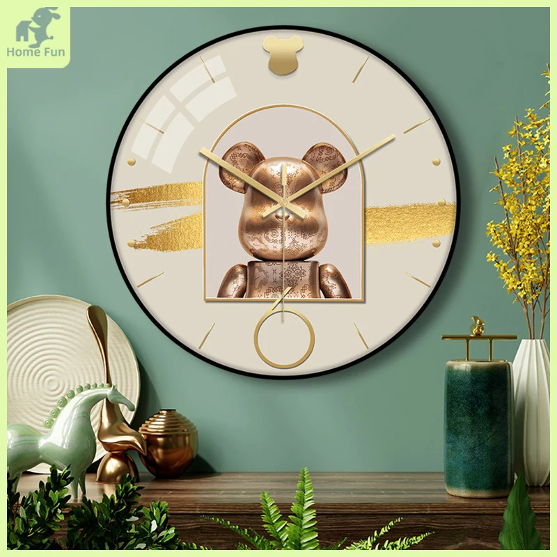 

30cm Creative Mute Quartz Cartoon Bear Glass Wall Clock Cute Kaw s Mute Hanging Wall Clocks Living Room Decoration Home Decor