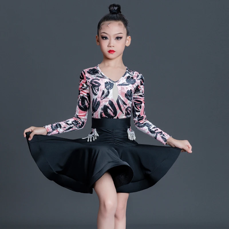 

Winter Girls Velvet Latin Top Skirts For Dancing Clothes Ballroom Dance Competition Dress Stage Show Practice Costumes SL7433