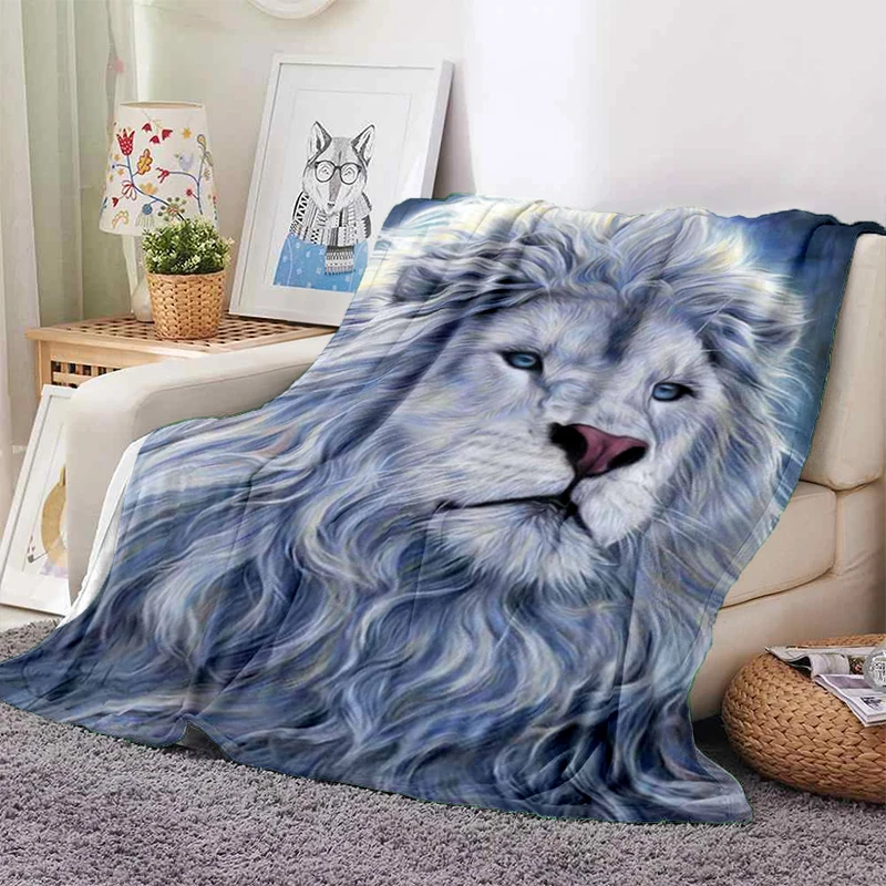 Grey Lion Yellow Lion Pattern Flannel Throw Blanket Wild Animals Super Soft Blanket for Living Room Bed Couch Good Gift for Boys