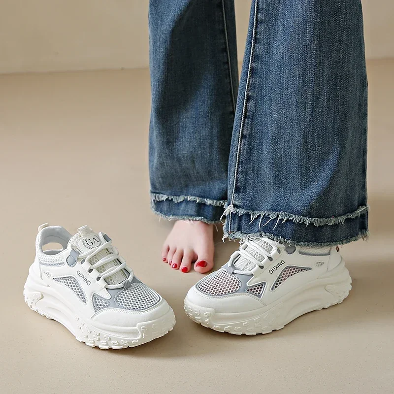 2024 летние модные женские массивные кроссовки на сетчатой платформе со шнуровкой
