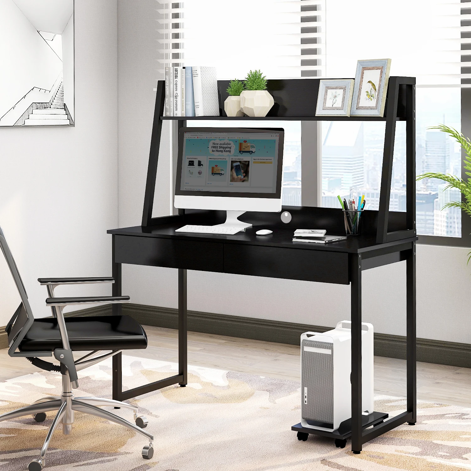 

Computer Desks with Shelves 2 Drawers Desktop Foldable Dining Portable Desk Writing Laptop PC Office Study Gamer Table Furniture