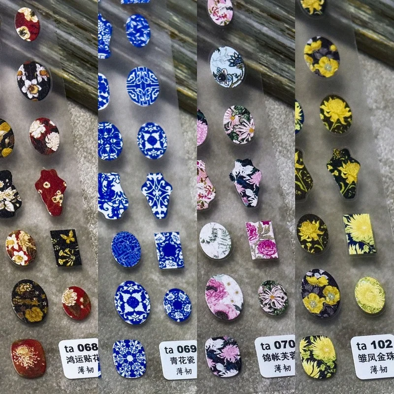 

2022 Colorfull New Year Painting Retro Flower Design 5d Nail Art Decoration Stickers Manicure Self-Adhesive Slider Decal