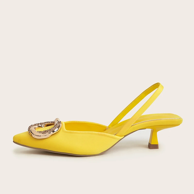 

Women Thin Heels Pumps Sandals 2022 Summer Fashion Metal Decoration Pointed Toe Casual Mules Ladies Slides New Female Shoes
