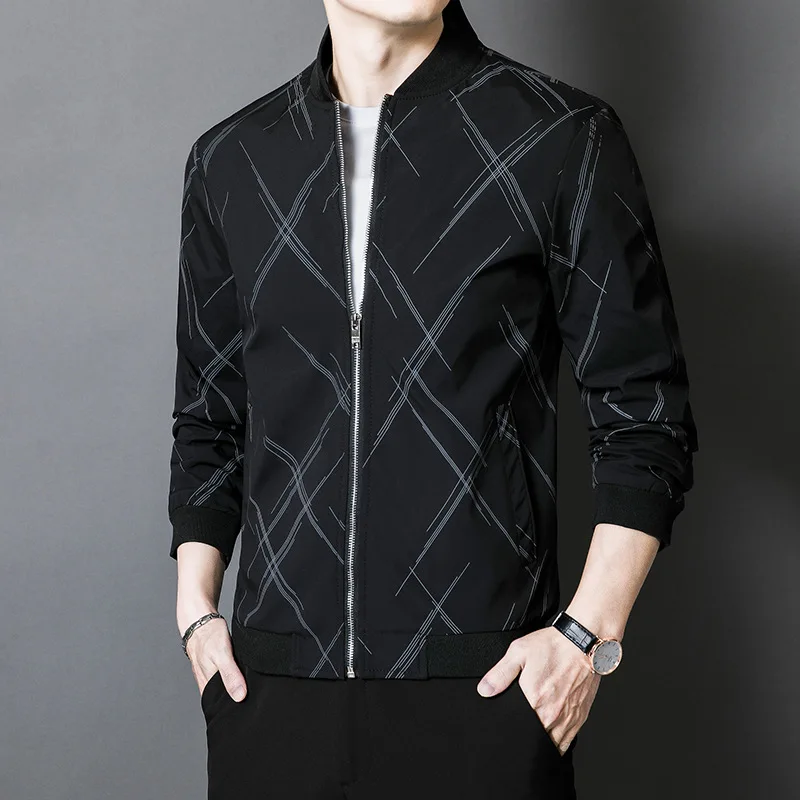 

2023 Spring and Autumn New Jacket Coat Men's Business Casual Baseball Collar Slim Fit Trend Middle and Youth Outerwear Trend