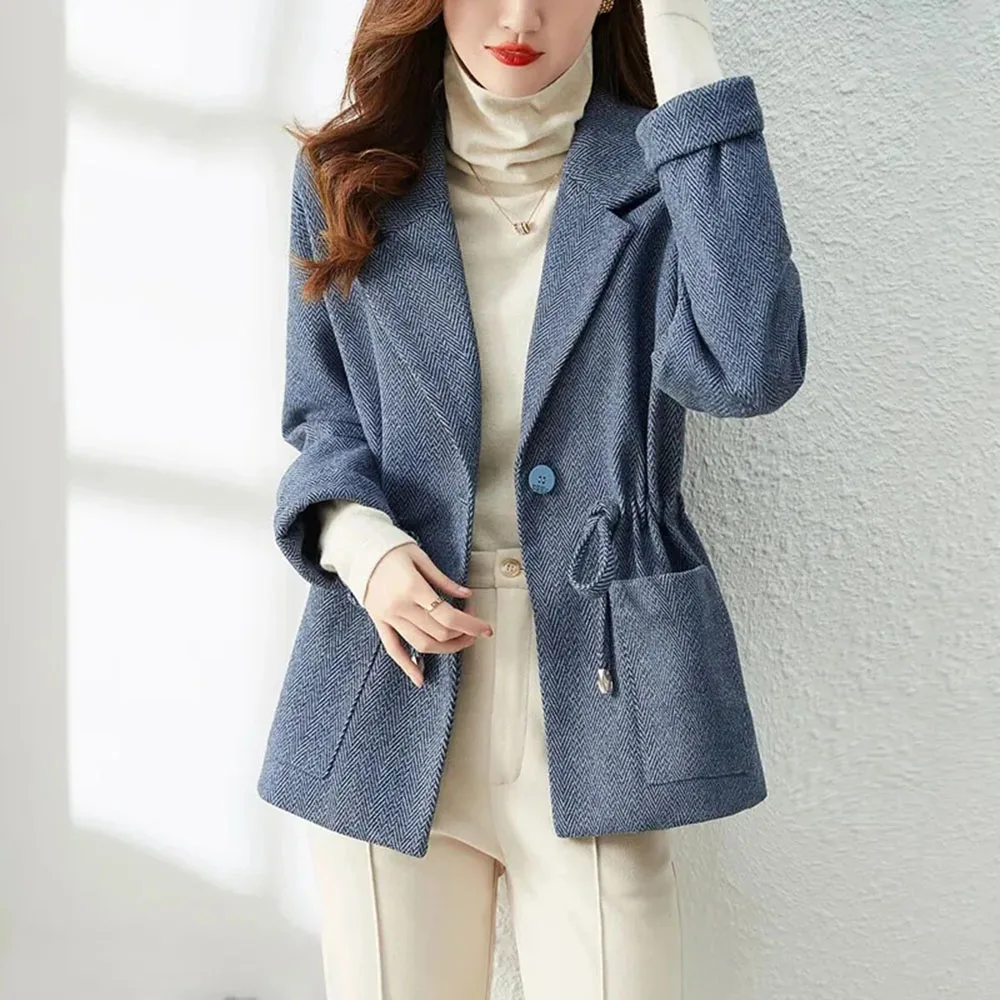 

Ladies Elegant Jackets 2022 New Spring Autumn Single Buckle Coat Tops Suit Collar Pocket Slim Casual Female Jacket Outerwear 4XL