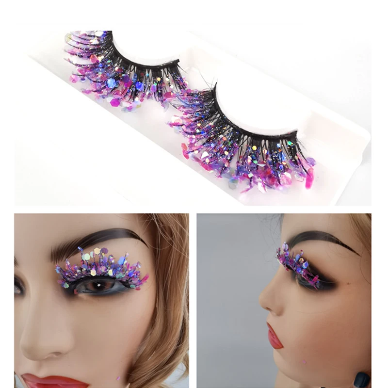 Ed Eyelashes Gold Pink Green Glitter Colorful False Eye Lash