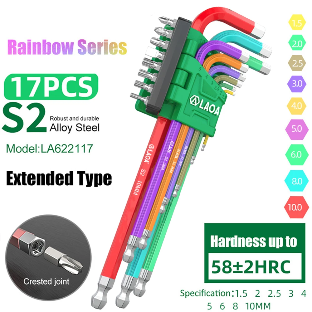 

Набор Шестигранных Ключей LAOA Из 9 Предметов С Подвесным Держателем Для Бит, Разноцветный, С Шаровым Наконечником