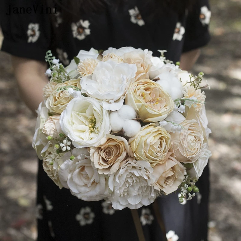 

Элегантные Весенние Свадебные букеты jaevini для свадьбы, кремовые цветы, искусственные шелковые розы невесты, искусственная фотография