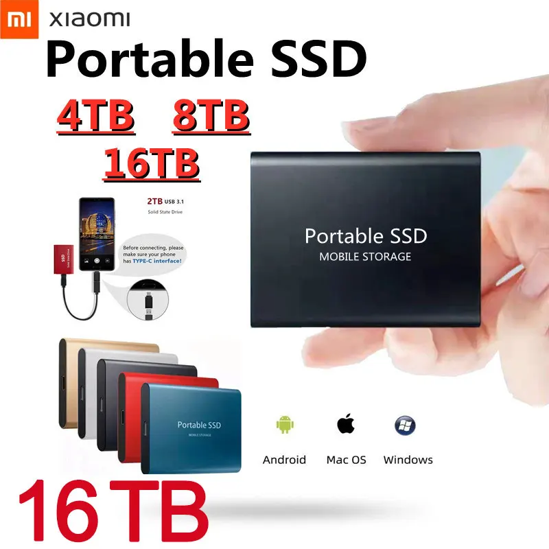 

SSD External Flash Drive Type-C USB3.1 2tb 4tb 6t 8TB SSD Drive Portable 4TB Mini Slim High Speed Transfer External Flash Device