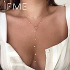 Женское винтажное ожерелье IF ME, многослойная длинная цепочка с жемчугом, чокер золотистого цвета в стиле бохо, ожерелье модные украшения