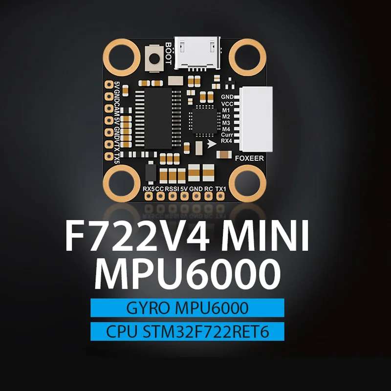 Мини-Контроллер полета FOXEER F722 V4 MPU6000 2 ~ 6S Lipo STM32F722RET6 CPU 5V/3A OSD 16M флэш-память 20x20 мм для РУ FPV дрона